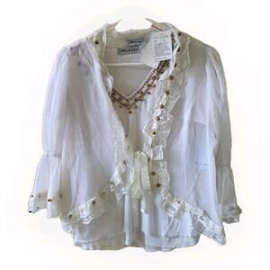 Nwt Molato Y2k Vintage 2 Piece White Tank And Over Shirt Beaded Ruffle Top Sz M